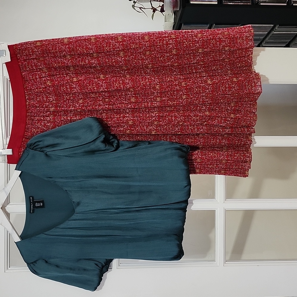Teal Blouse and Red Floral Skirt ( Each Sold Separately)